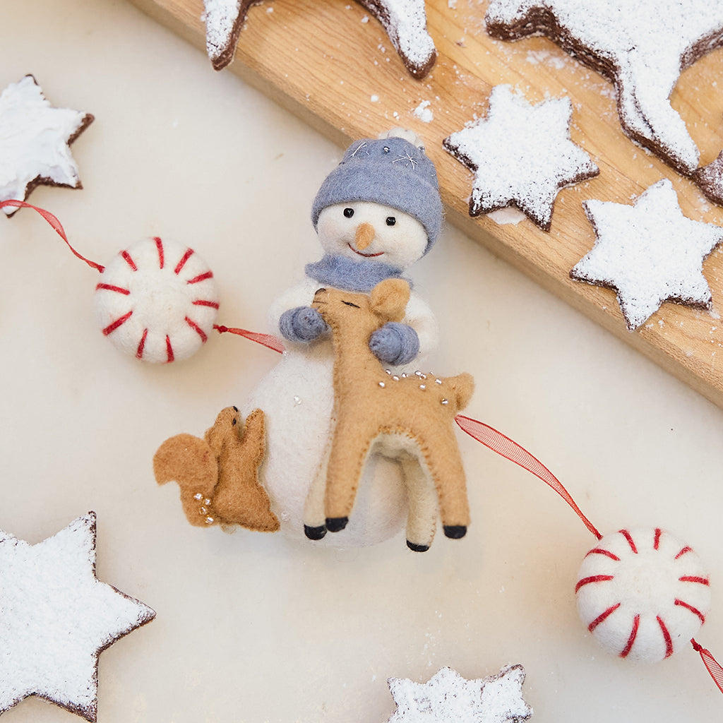 Bonhomme de neige avec ses amis (décoration)