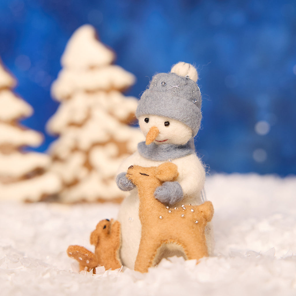 Bonhomme de neige avec ses amis (décoration)