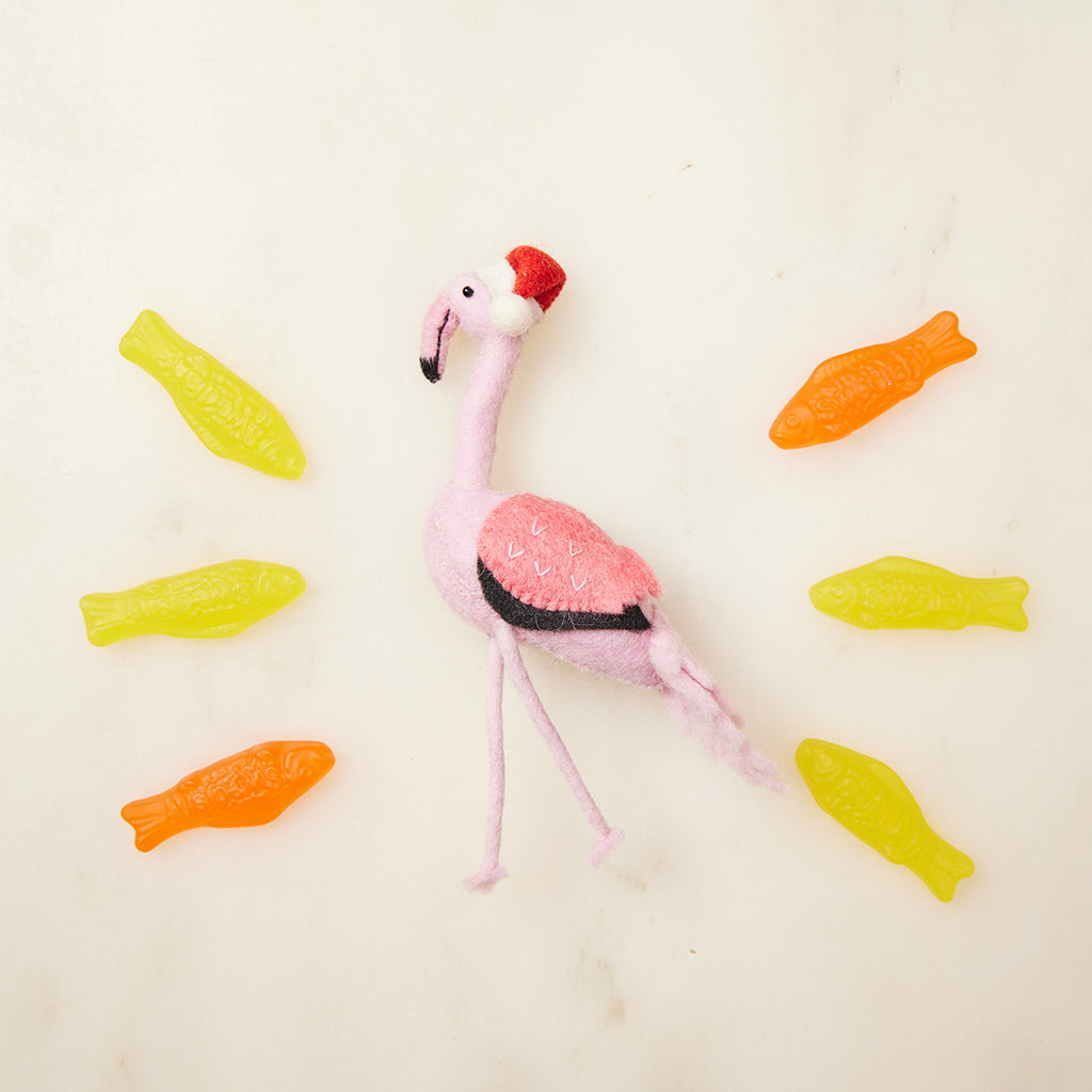 Ornement Flamant rose Père Noël