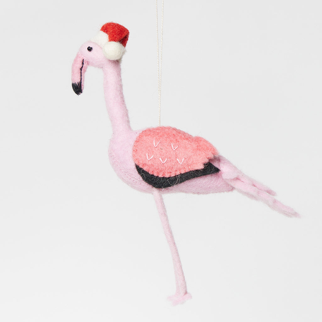 Ornement Flamant rose Père Noël