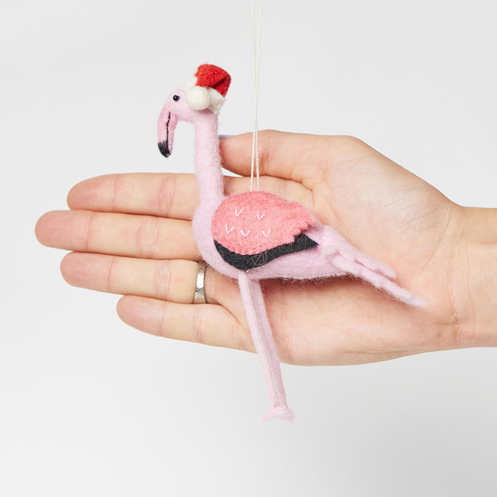 Ornement Flamant rose Père Noël