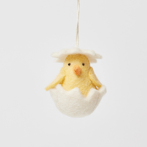 Ornement de poussin éclos dans une coquille blanche